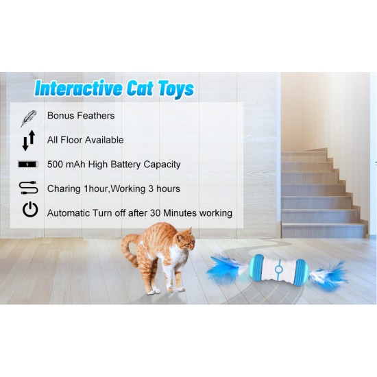 Cat Toys, Interactive Cat Feather Toys with 360 Degree Automatic Rolling, 2 Speed Modes, USB Rechargeable, Pet Exercis Cat Toys, Interactive Cat Feather Toys with 360 Degree Automatic Rolling, 2 Speed Modes, USB Rechargeable, Pet Exercis