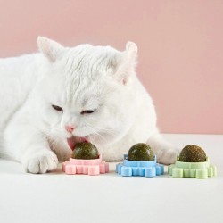 Pet Cat Toys Catnip Wall Ball Rotating Ball Molar Teeth Happy Interactive Cat Toy Self Adhesive Cat Nip Tooth Cleaning