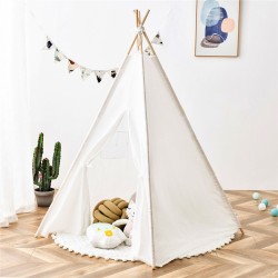 Teepee Tent for Kids Indoor Tents with Mat, Inner Pocket, Unique Reinforcement Part - Foldable Play Tent Canvas Tipi Childrens Tents for Girls & Boys (White)